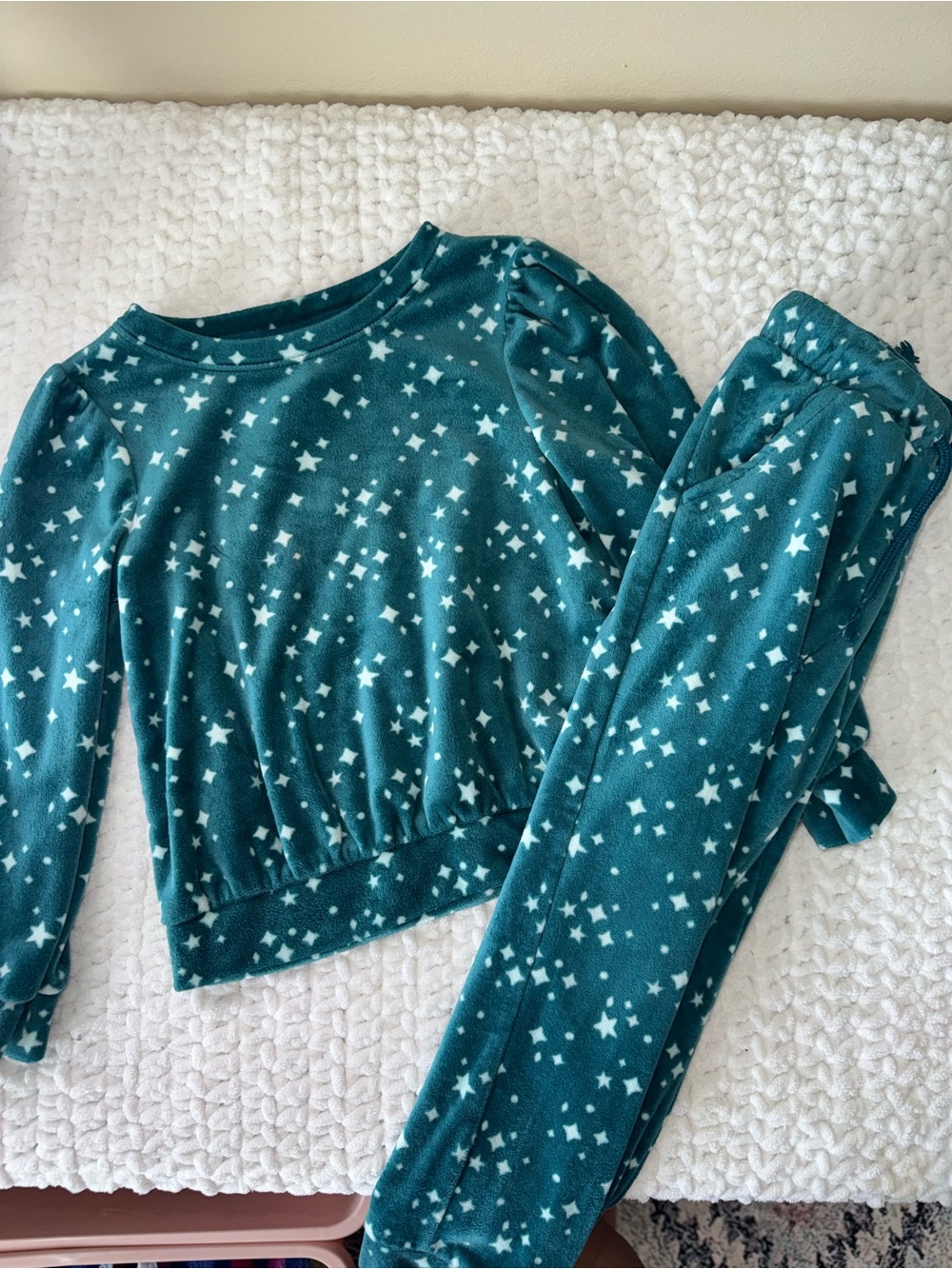 Kids Teal Star Print Set - Cozy Long Sleeve & Pants